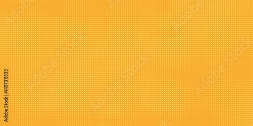 Yellow orange halftone pattern. Retro comic gradient background. Square pixilated dot cartoon texture. Pop art faded gradient pattern
