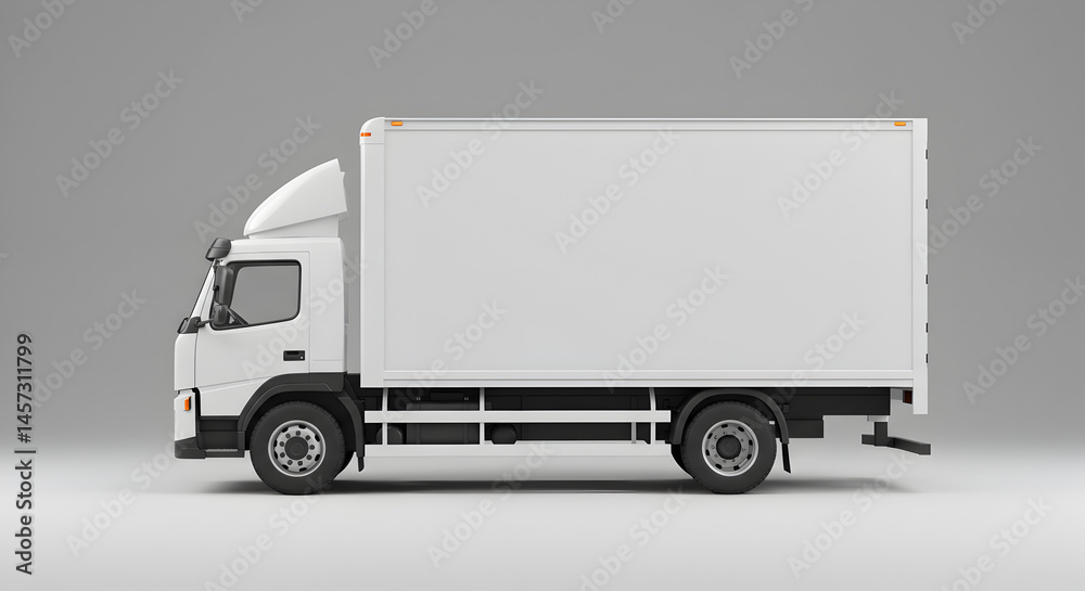 Generic White Box Truck Side View Against Neutral Gray Background For Transportation and Delivery in Adobe Stock Photos Generic White Box Truck Side View Against Neutral Gray Background For Transportation and Delivery in Adobe Stock Photos
