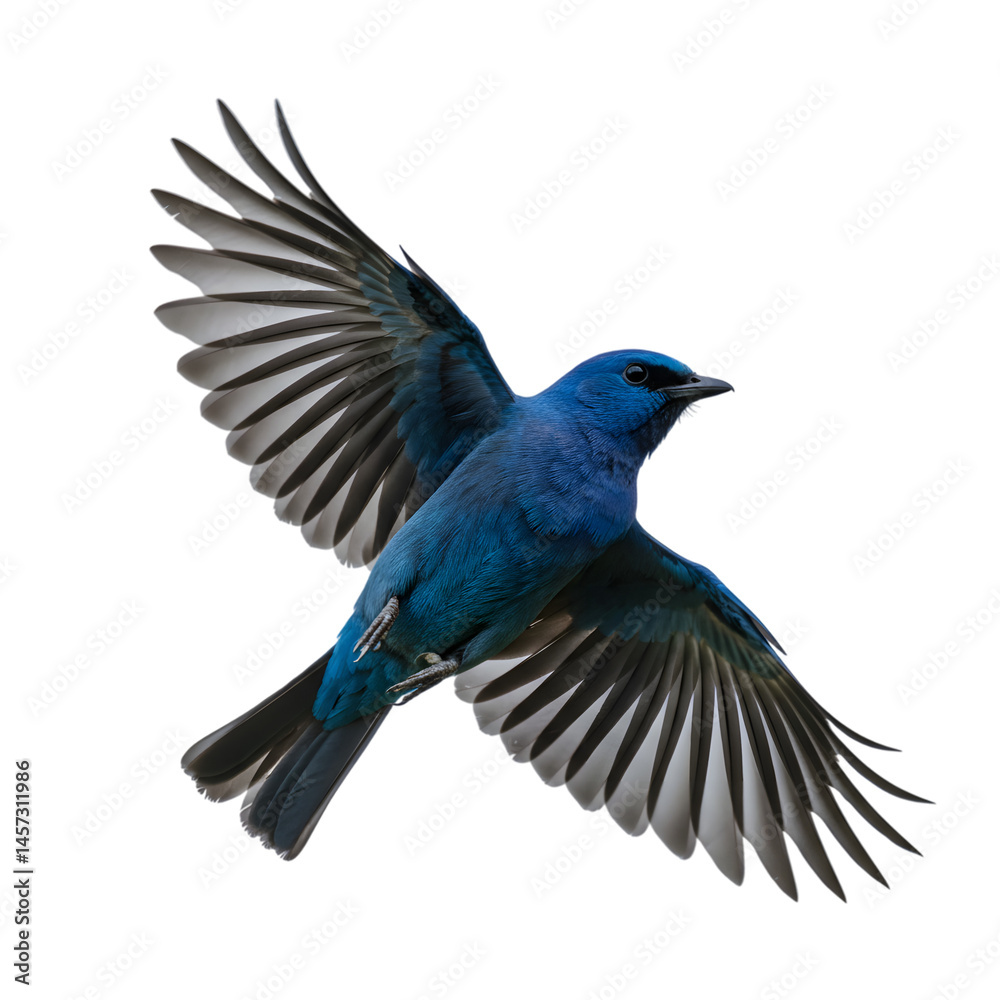 Obraz premium Vibrant Blue Bird Soaring with Wings Spread on transparent background