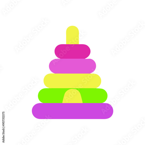 Minimalistic toy blocks pyramid icon in bright colors on white background for child play concept and early learning design