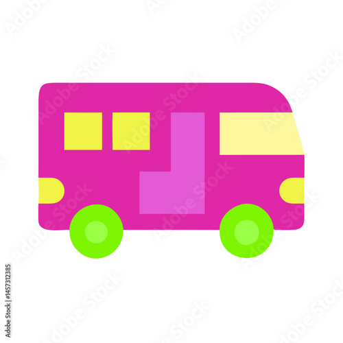 Colorful school bus icon on minimalistic white background for educational themes and transportation concepts