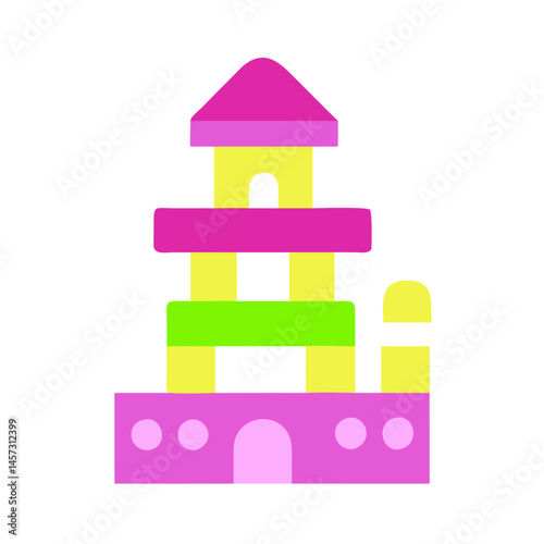 Colorful building block icon on minimalistic white background for children's educational toys and creative play