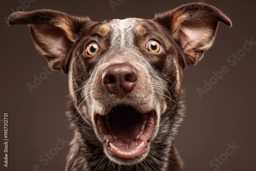Surprised dog with brown an...