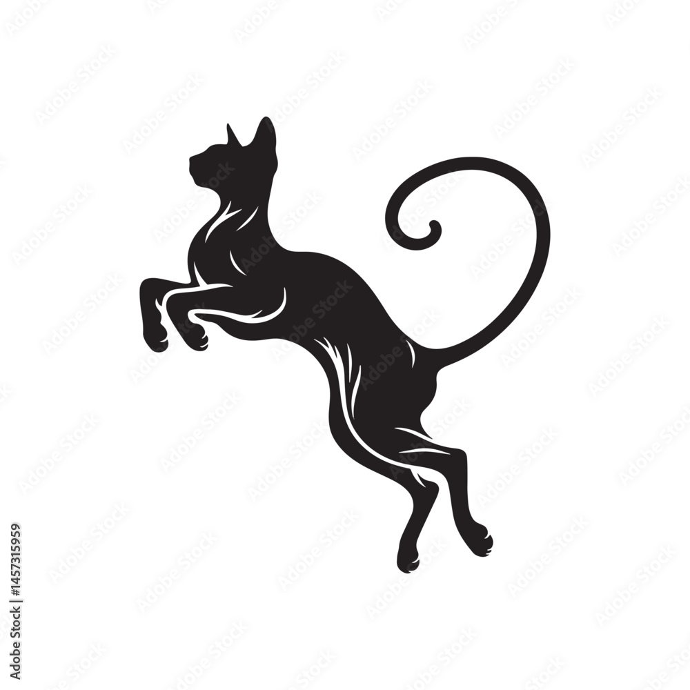 Fototapeta premium Unique Elegance: A Captivating Collection of Sphynx Vector Silhouettes Highlighting the Distinctive Hairless Body, Graceful Posture, and Playful Personality of This Charismatic Feline Breed.