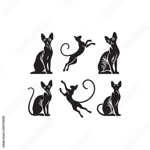 Unique Elegance: A Captivating Collection of Sphynx Vector Silhouettes Highlighting the Distinctive Hairless Body, Graceful Posture, and Playful Personality of This Charismatic Feline Breed.
