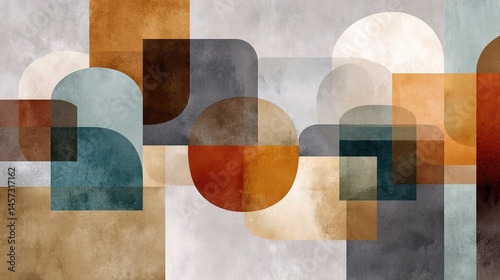 Abstract Shapes in Muted Colors Over a Textured Canvas Background