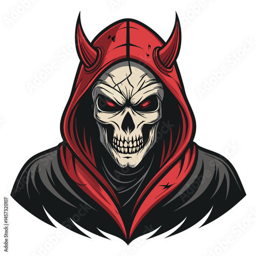A terrifying demon with a cracked, crumbling porcelain mask revealing a skeletal skull beneath.  Intense lighting highlights the horrifying detail.