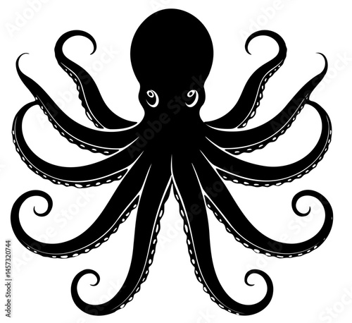 Cartoon octopus silhouette, white or transparent backdrop. AI