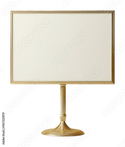 Gold ornate blank sign with stand isolated on transparent background