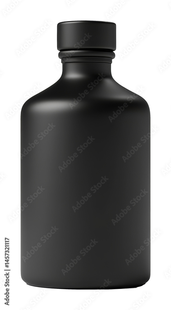 Matte black bottle with smooth finish isolated on a transparent background, product packaging concept Matte black bottle with smooth finish isolated on a transparent background, product packaging concept