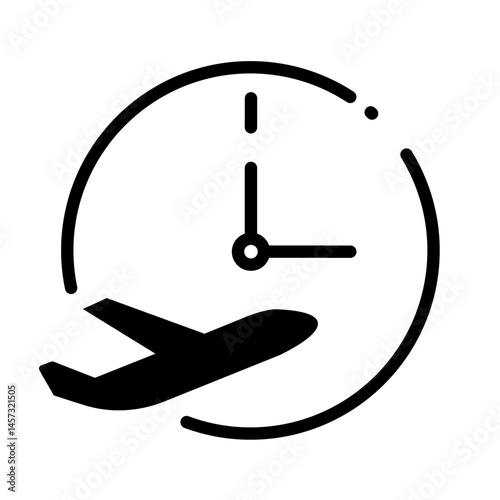 Flight delayed, airplane with clock background – vector icon