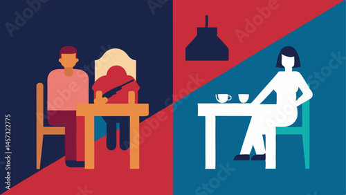 Broken Families A split image of a family at home and another of an empty chair at the dinner table representing the disruption gun violence causes in familial relationships.