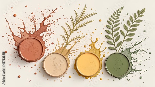 Flat illustration pack of paint splashes featuring terracotta sage green mustard yellow beige