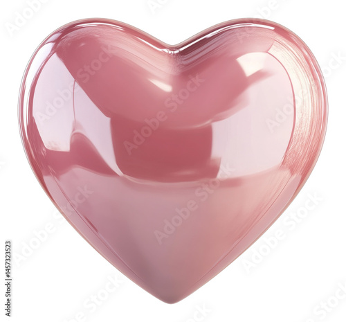 Glossy pink heart with reflections on a transparent background, 3d rendering