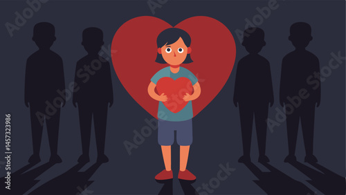 Broken Bond An illustration of a child holding a halfbroken heart surrounded by shadows of adults symbolizing emotional neglect or lack of nurturing.