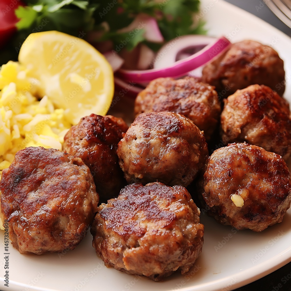 Kadnbudu Kfte Fried meatballs made minced beef or lamb mixed with rice eggs and spices Kadnbudu Kfte Fried meatballs made minced beef or lamb mixed with rice eggs and spices