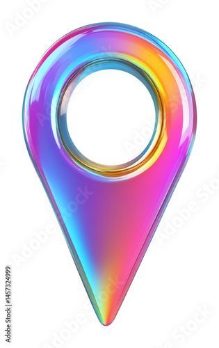 Colorful iridescent location pin icon with gradient effect on a transparent background