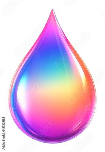 Vibrant gradient rainbow-colored droplet with glossy texture concept, transparent background
