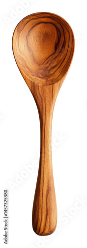 Natural wooden spoon with distinct grain on transparent background