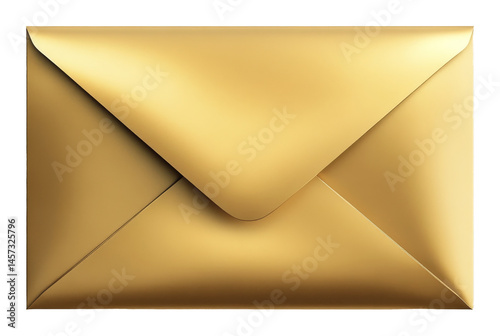Gold envelope isolated on a transparent background, luxury and elegance concept