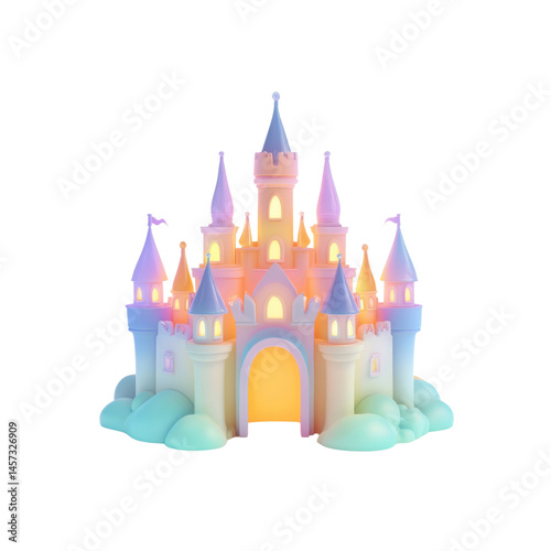 Enchanting Pastel Castle in the Clouds 3D Render of a Fairytale Dreamland