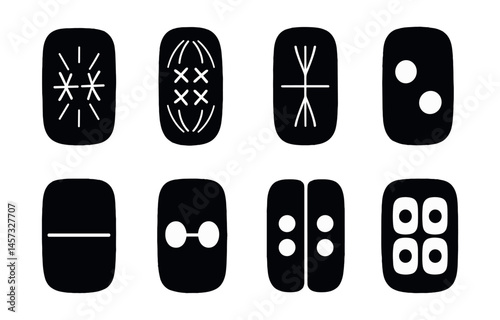 Plant cell mitosis icons set – prophase, metaphase, anaphase, telophase, chromosome, spindle. Vector icons set