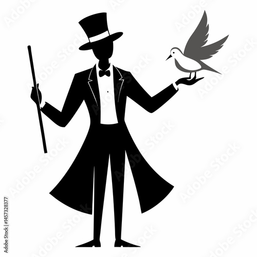 Silhouette art illustration of a magician performing magic.