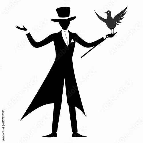 Silhouette art illustration of a magician performing magic.