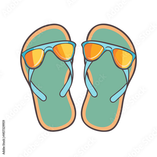Illustration of summer flip flops with sunglasses for beach vacation and summer holiday fun