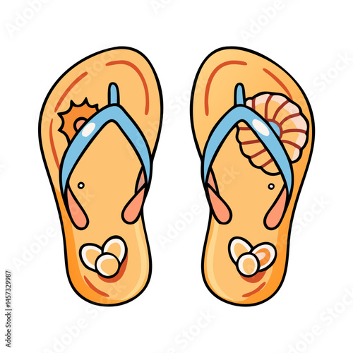Summer beach flip flops sandals with seashell and starfish decoration vector illustration