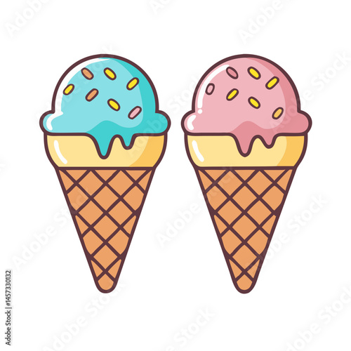 Ice cream cone vector illustration with summer dessert and sweet treat concept design element for food