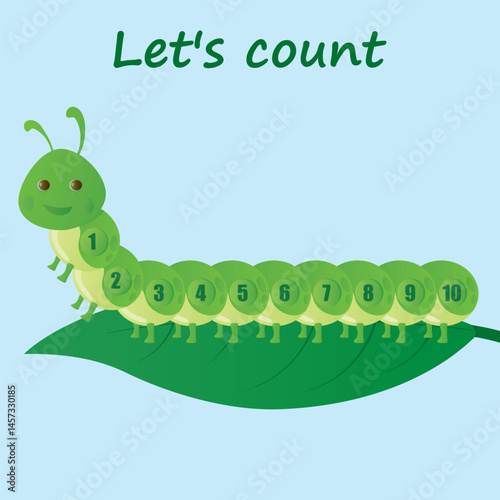 Cute caterpillar. Caterpillar with numbers 1 to 10.