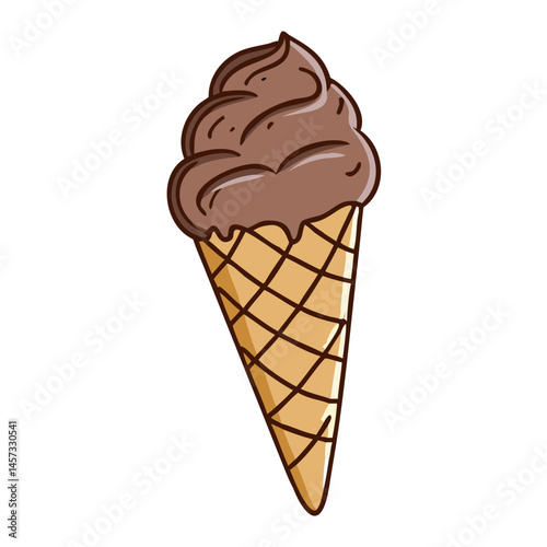 Delicious chocolate ice cream cone vector illustration for summer dessert and treat designs element