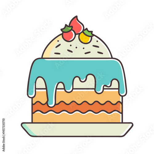 Delicious cake dessert food sweet bakery pastry confectionery treat icing layered cake vector art