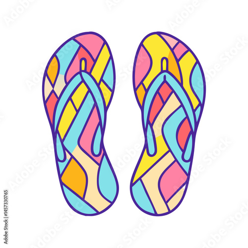 Colorful summer flip flops vector design for beach vacation footwear and holiday apparel designs