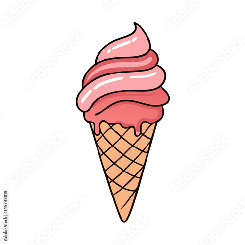 Delicious pink ice cream cone illustration summer dessert sweet treat frozen food graphic design vector drawing