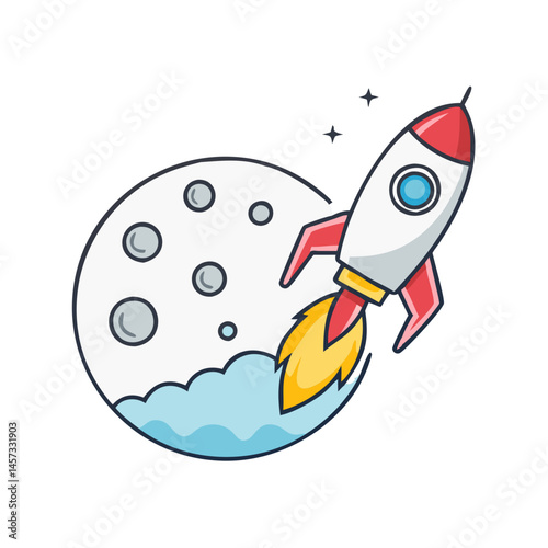 Rocket ship launch to moon vector illustration space exploration travel adventure astronomy science graphic