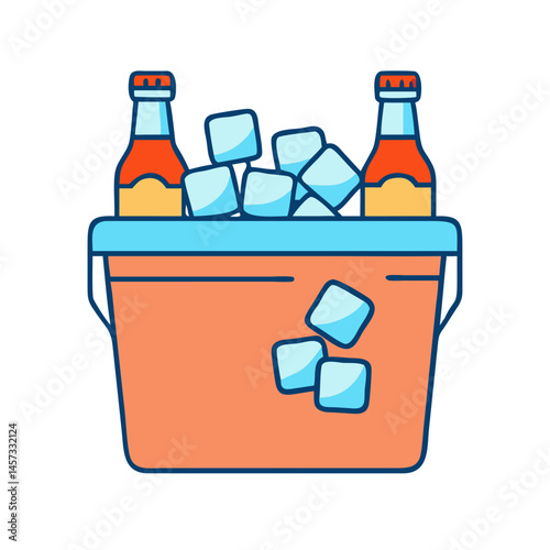 Ice cooler with beer bottles and ice cubes vector illustration for summer party drinks and picnic