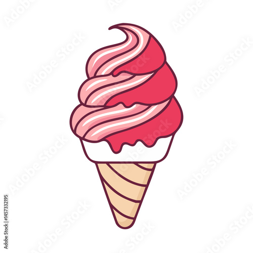 Delicious strawberry ice cream cone dessert illustration sweet treat frozen food summer refreshment cone vector