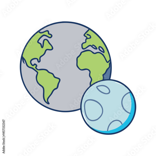 Illustration of earth and moon vector drawing depicting world geography and space exploration for kids