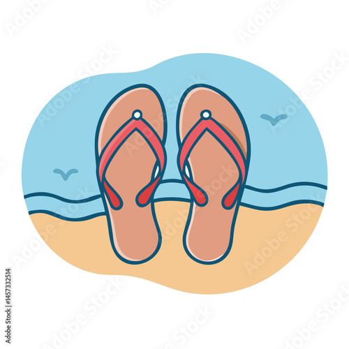 Flip flops on beach vector illustration summer vacation footwear seaside holiday travel relax