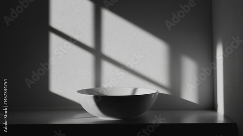 A Simple White Bowl Illuminated by Window Light and Shadows