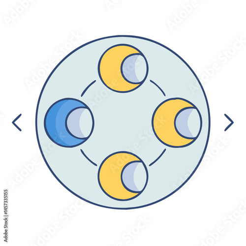 Circle diagram with moon phases, astronomy vector, celestial bodies, lunar cycle illustration, astrology
