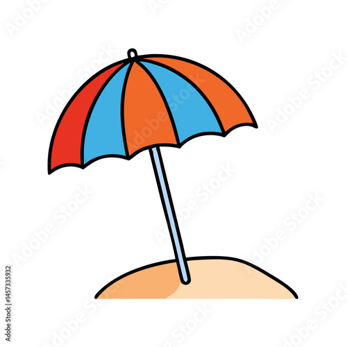 Beach umbrella drawing summer vacation seaside parasol sunshade cartoon illustration design art