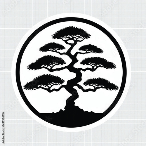 Bonsai Tree Silhouette design for high quality , black and white