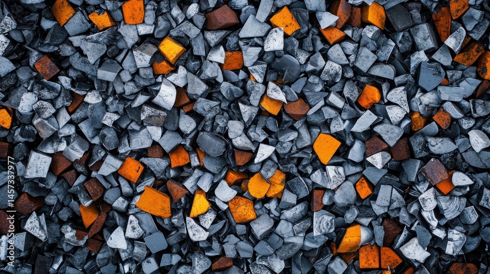 Gray and orange industrial metal fragments background Gray and orange industrial metal fragments background