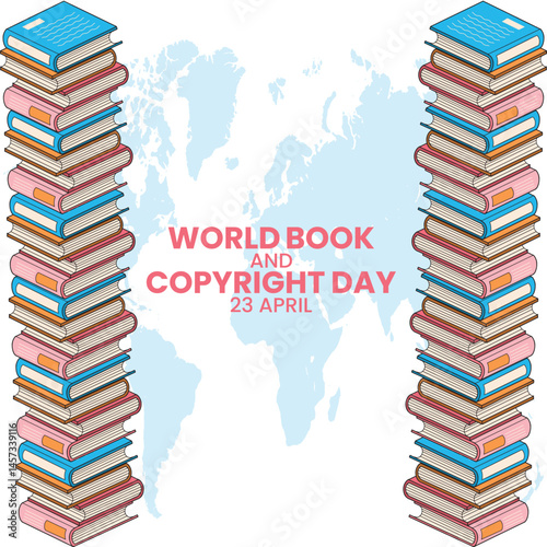 World book day illustration with books and objects related to reading. World book day banner illustration. Creative World book day poster.