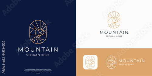 Line art mountain logo design. Adventure logo concept.