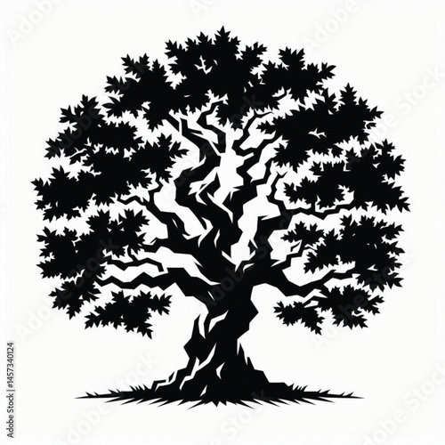 Oak Tree  Silhouette design for high quality , black and white,