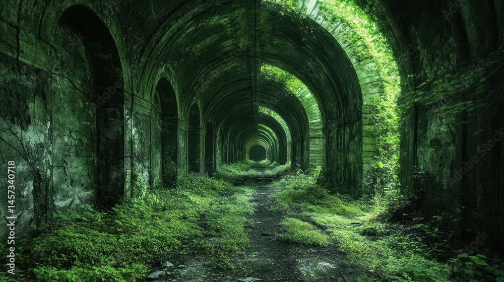 Green overgrown archway tunnel Green overgrown archway tunnel
